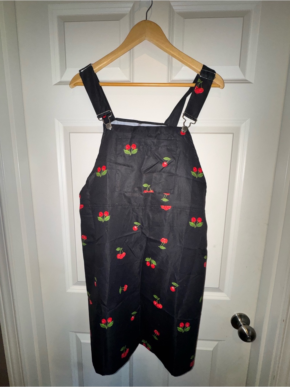 SHEIN Black Midi Pinafore Dress with Red Cherry Print